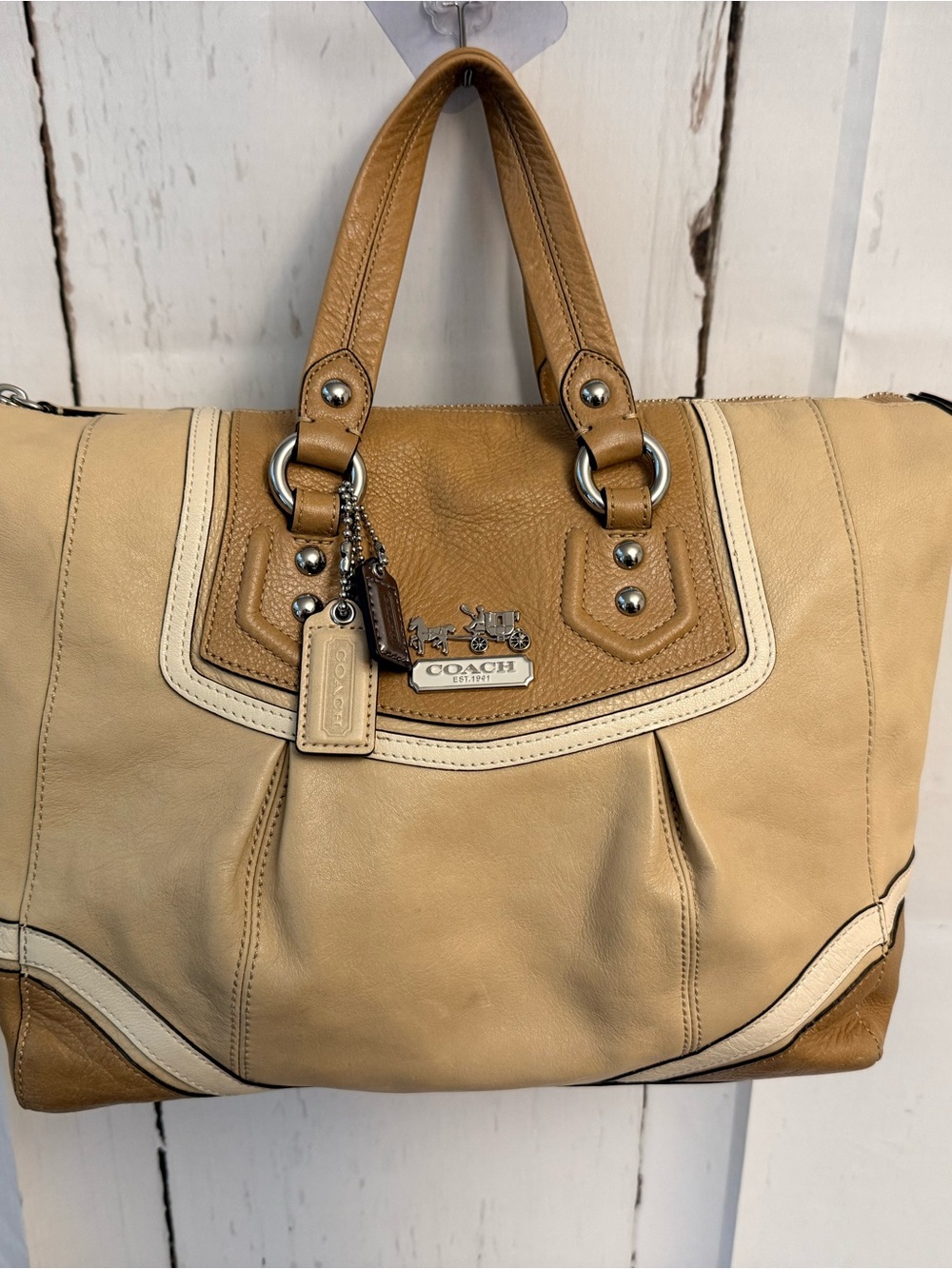 VINTAGE COACH Madison Spectator Audrey Leather Tote in Acorn/Cream